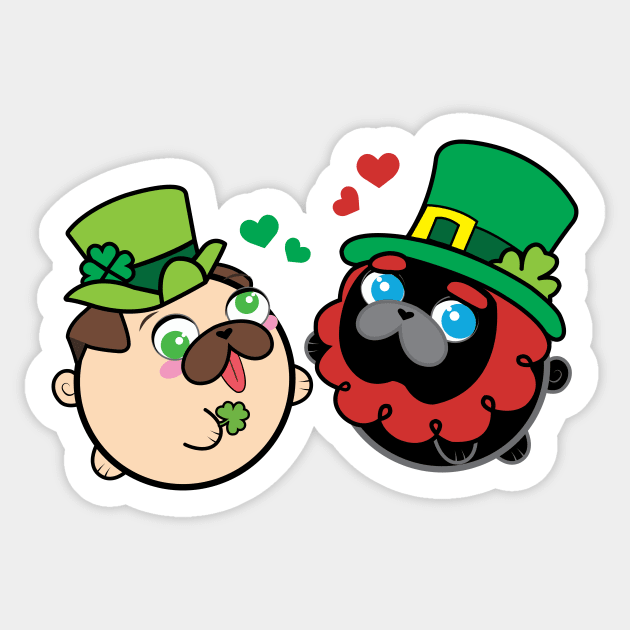 Pugs - Happy St. Patrick's Day! - Poopy & Doopy Sticker by Poopy_And_Doopy